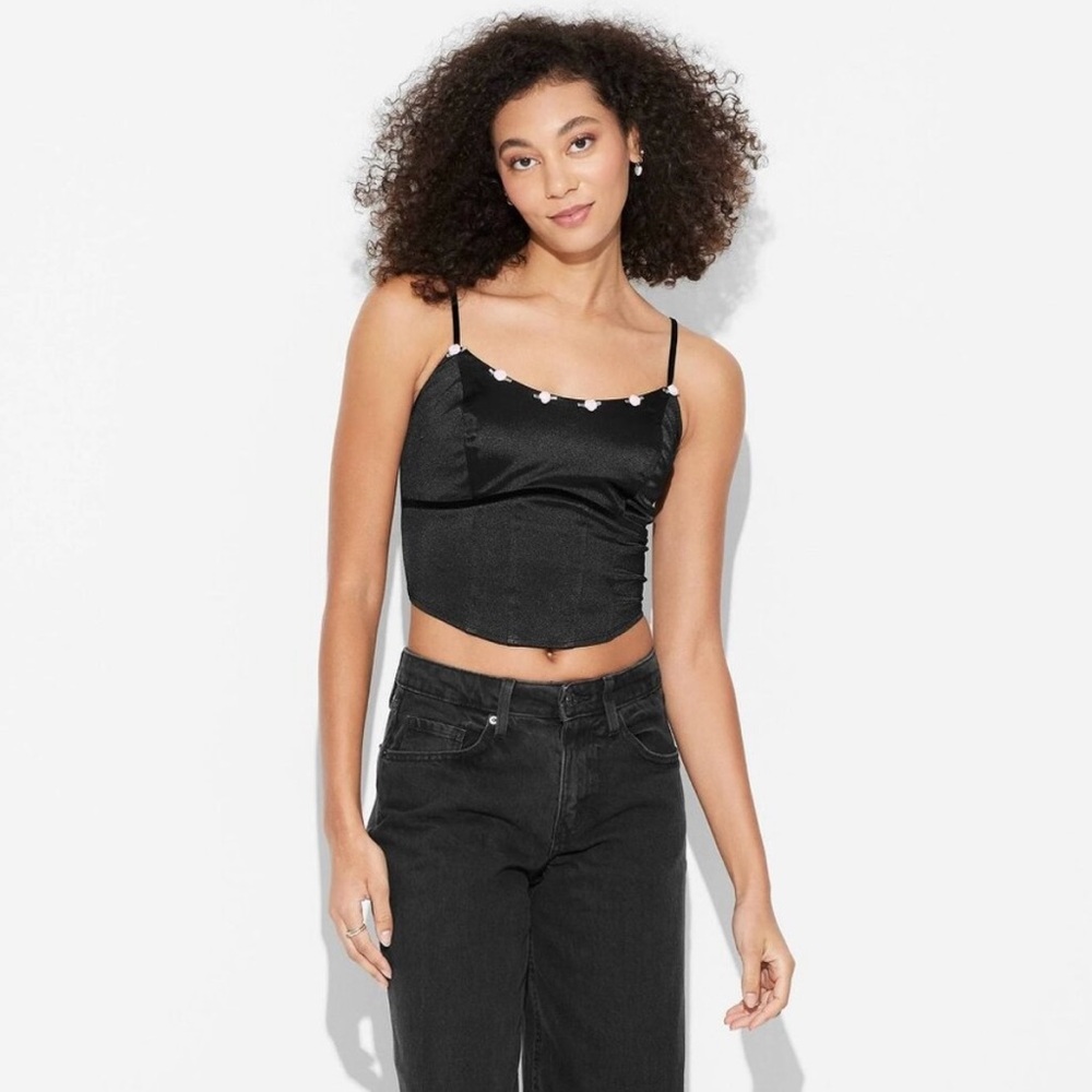 Wild Fable Black Floral Crop Top